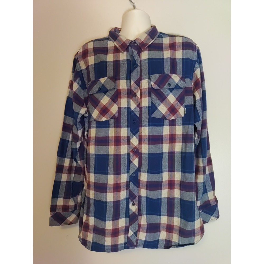 Dravus Men Blue Plaid Collared‎ Pocket Western Flannel Cotton Shirt Size XXL